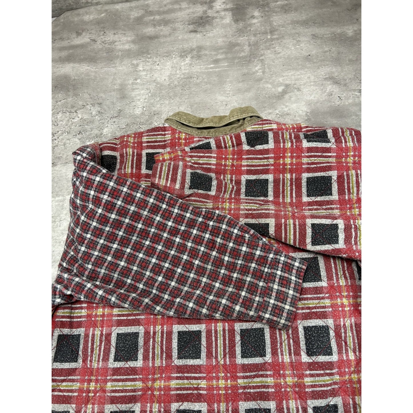 Vintage 90s Bugle Boy Wetlands Abstract Plaid Print Full Zip Jacket Size XL