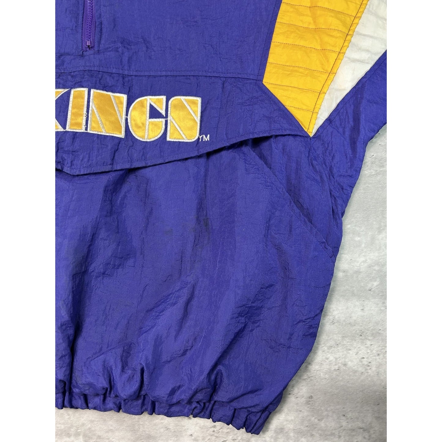 Vintage 90s Minnesota Vikings NFL 1/2 Zip Insulated Starter Jacket Size Large