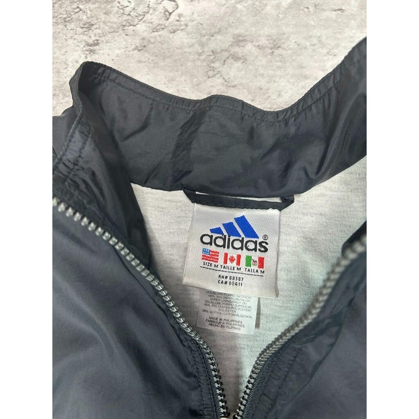 Vintage 90s Adidas Embroidered Logo Nylon Windbreaker Jacket Size Medium Black