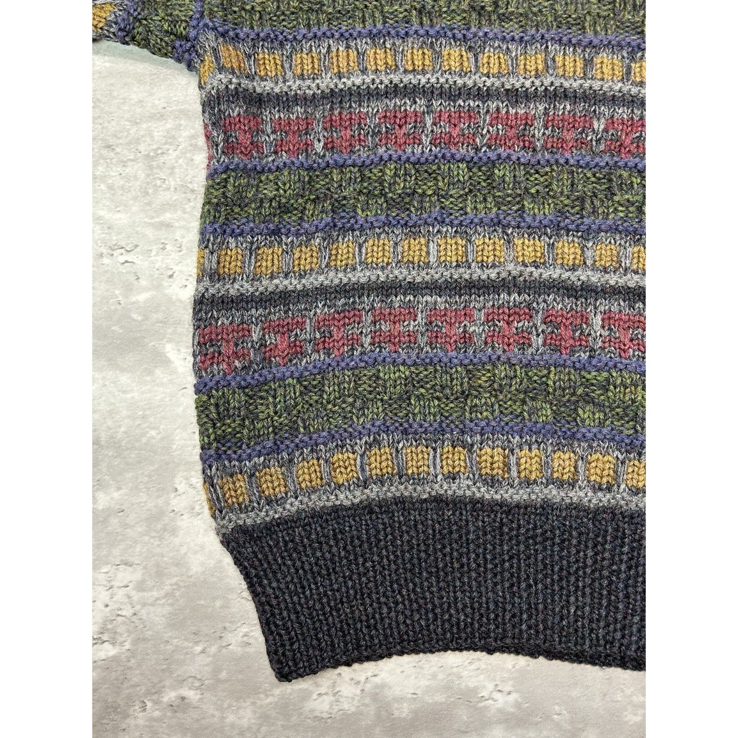 Vintage 90s Boston Traders Striped Print Pullover 100% Wool Knit Sweater Sz Med