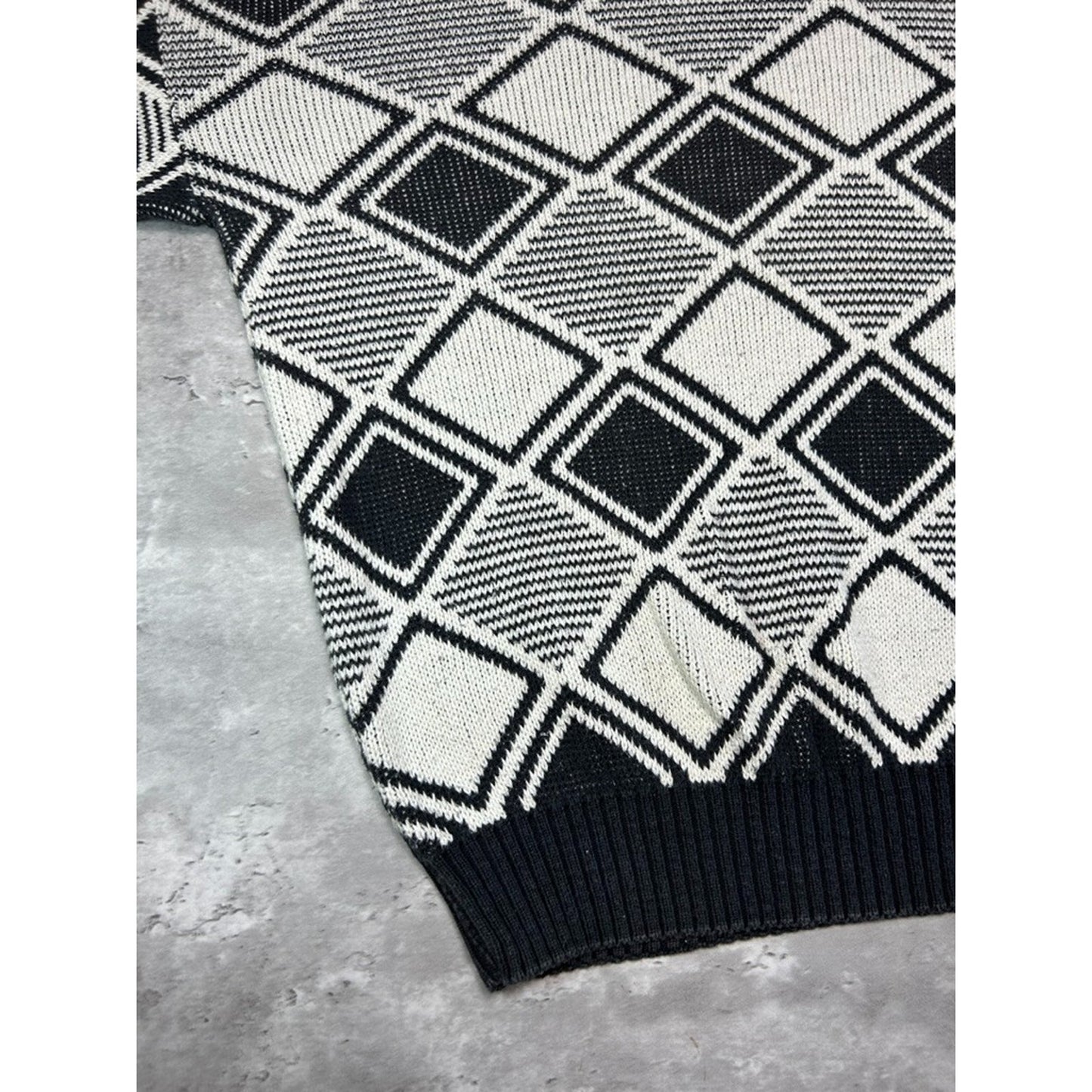 Vintage 90s Ron Chereskin Diamond Print Pullover Knit Sweater Size Large Gray