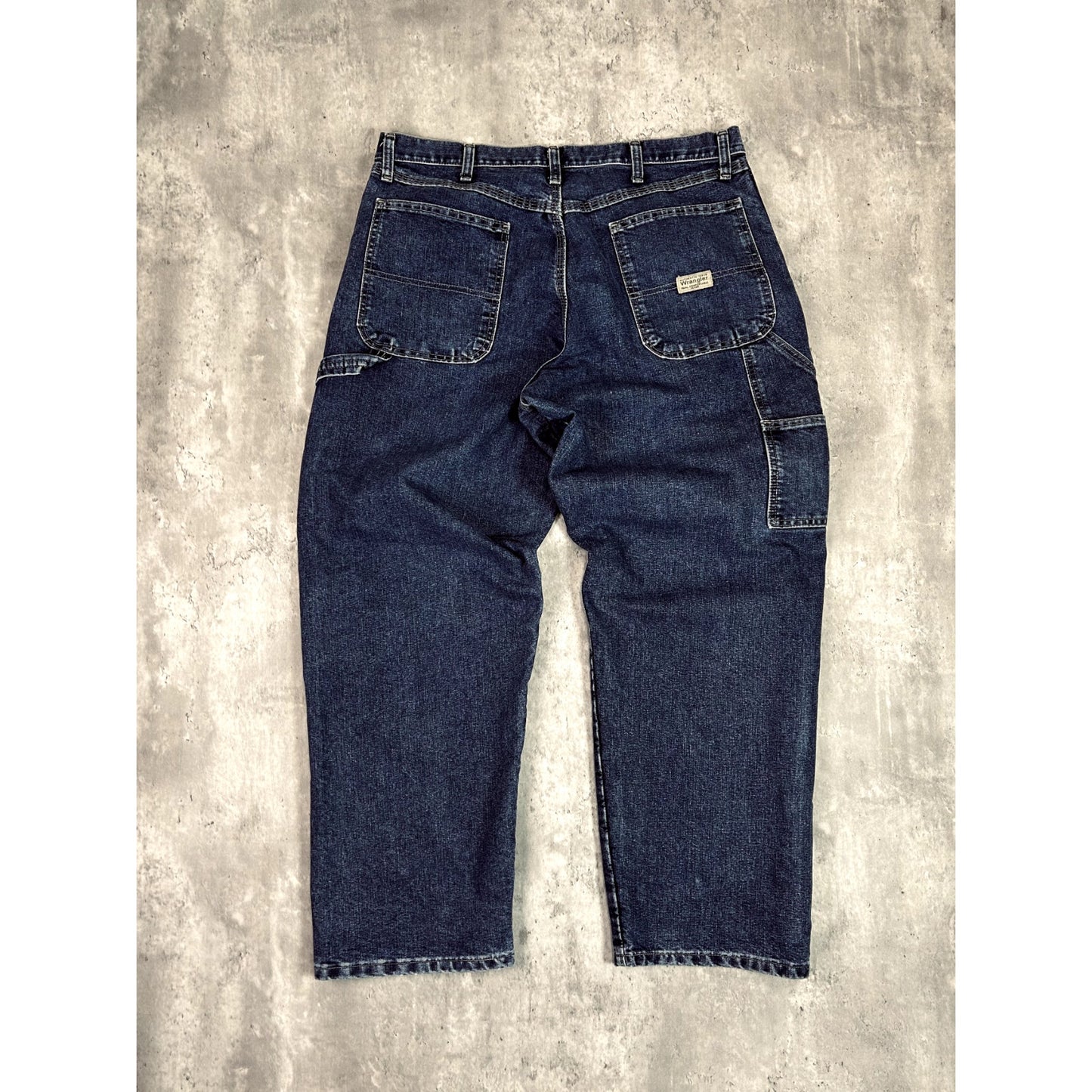 Vintage Wrangler Dark Wash Denim Workwear Carpenter Pants Size 37