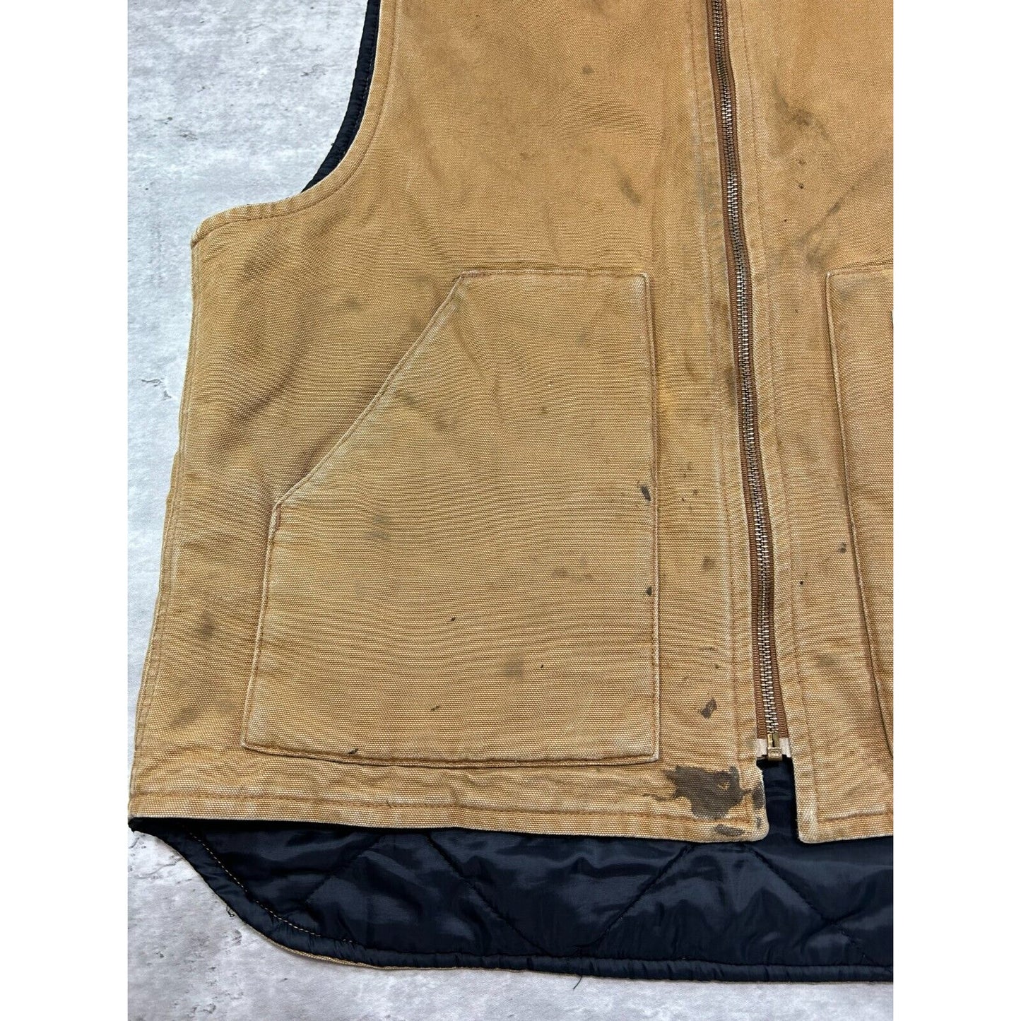 Vintage Carhartt Quilted Lined Canvas Workwear Vest Size Large Beige V01 BRN