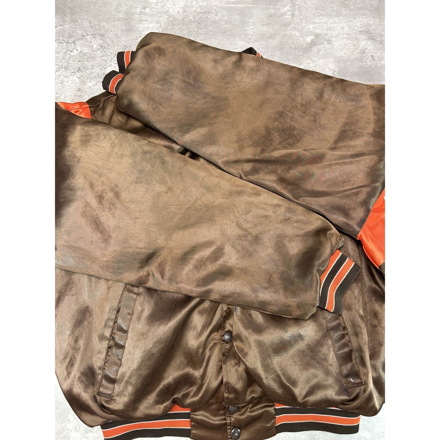 Vintage 90s Cleveland Browns NFL Embroidered Logo Satin Bomber Jacket Size Large
