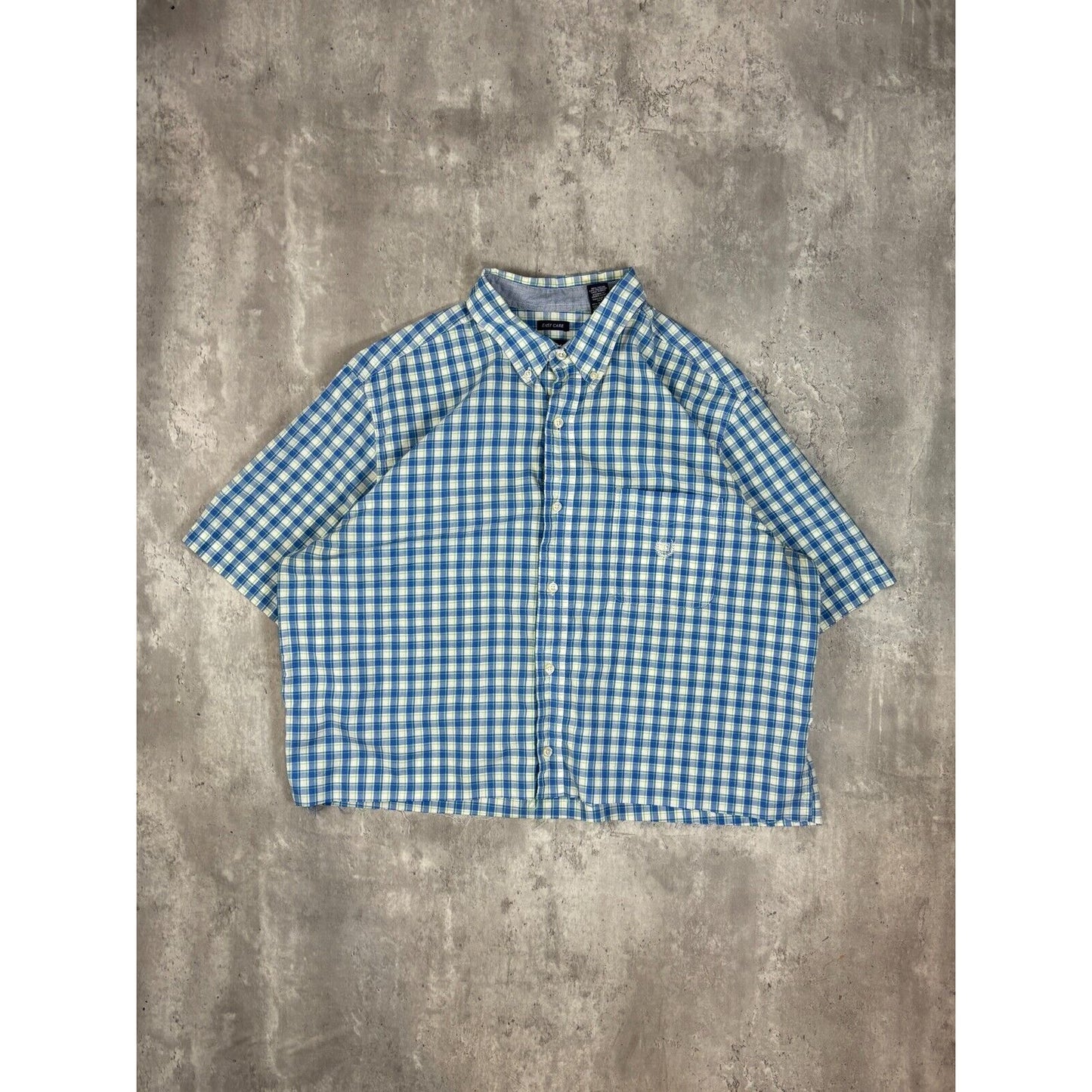 Vintage Chaps Plaid Short Sleeve Cropped Button Up Shirt Size XL