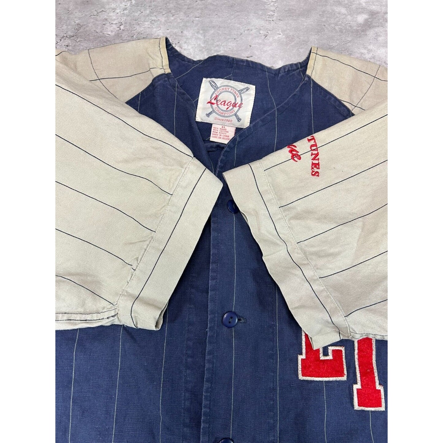 Vintage 90s Looney Tunes Embroidered Burbank Sluggers Baseball Jersey Size XL