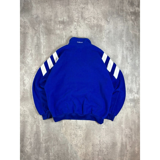 Vintage 80s Adidas Embroidered Spellout 1/4 Zip Fleece Sweatshirt Size XL Blue