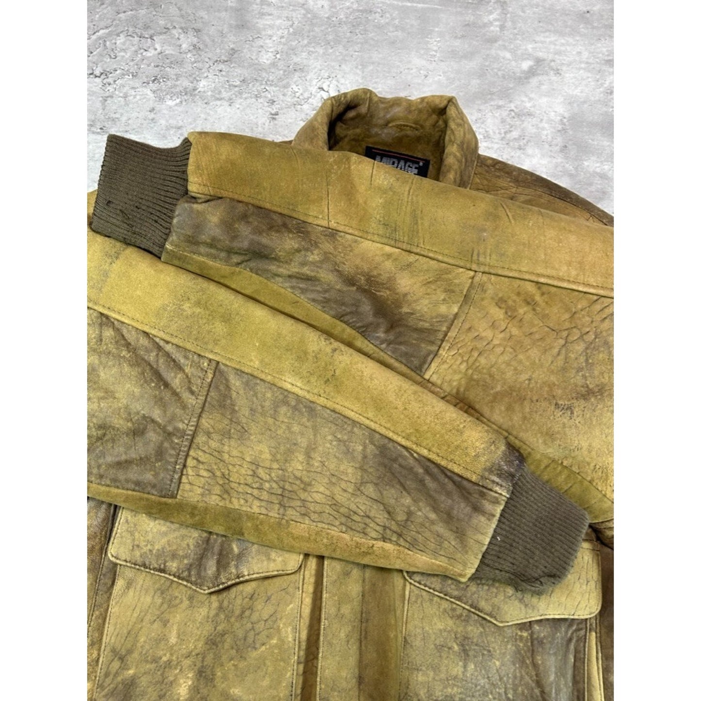 Vintage 90s Mirage Full Zip Distressed Leather Bomber Jacket Size Medium