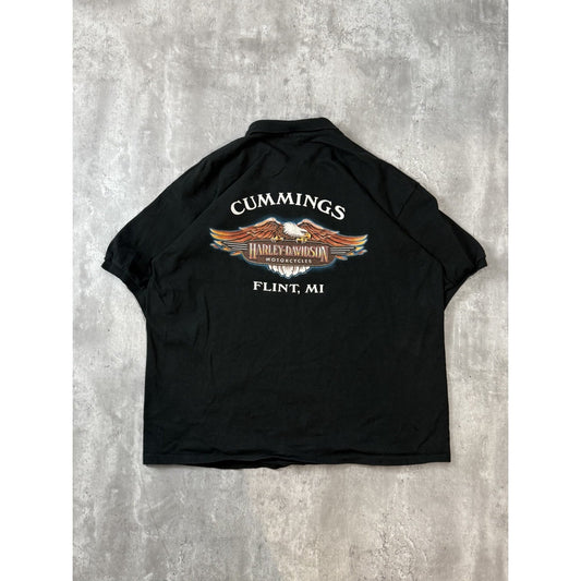Vintage 1998 Harley Davidson Motorcycles 1/4 Button Graphic Button Up Shirt 3XL