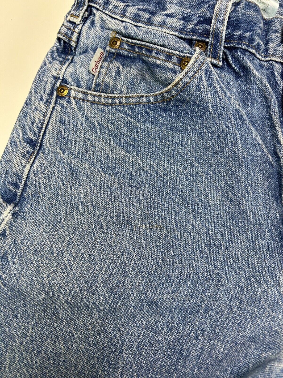 Vintage Carhartt Relaxed Fit Medium Wash Denim Work Wear Pants Size 29W