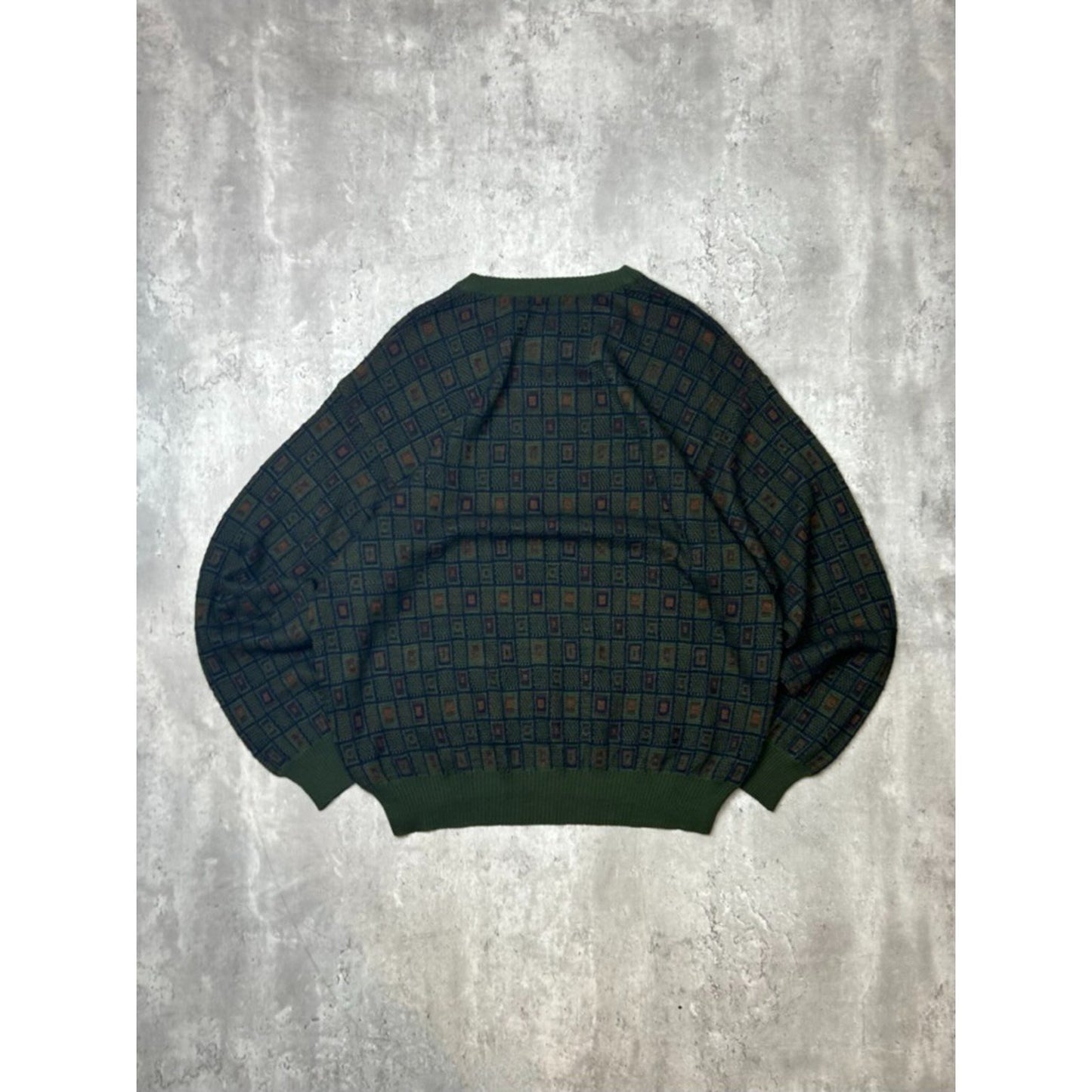 Vintage 90s D'Avila Abstract Checkered Pattern Pullover Knit Sweater Size XL