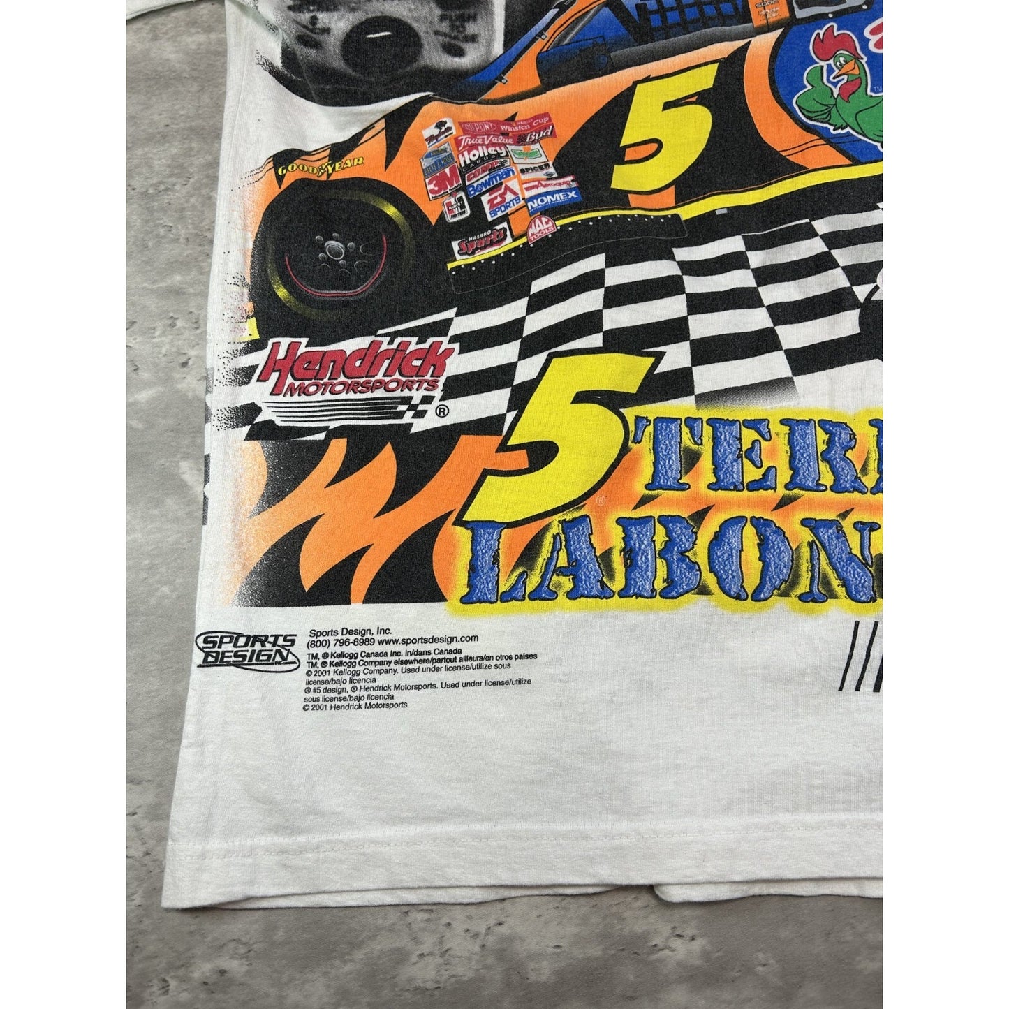 Vintage 2001 Terry Labonte #5 Kellogs Racing Nascar All Over Print T-Shirt Sz M