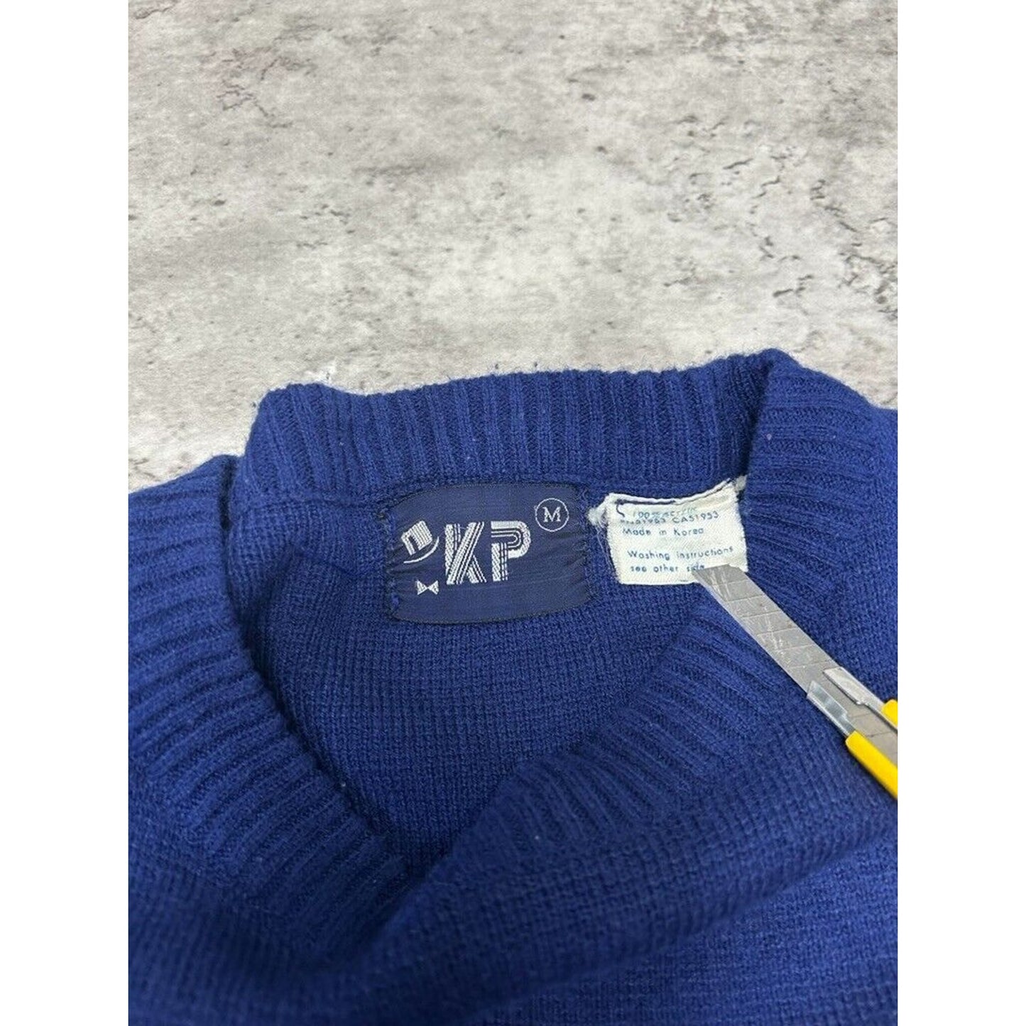 Vintage 90s KP Striped Crewneck Pullover Knit Sweater Size Medium Blue