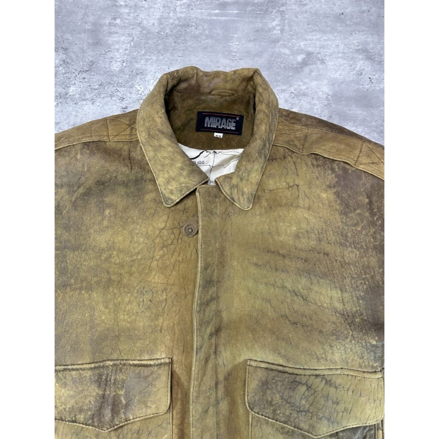 Vintage 90s Mirage Full Zip Distressed Leather Bomber Jacket Size Medium