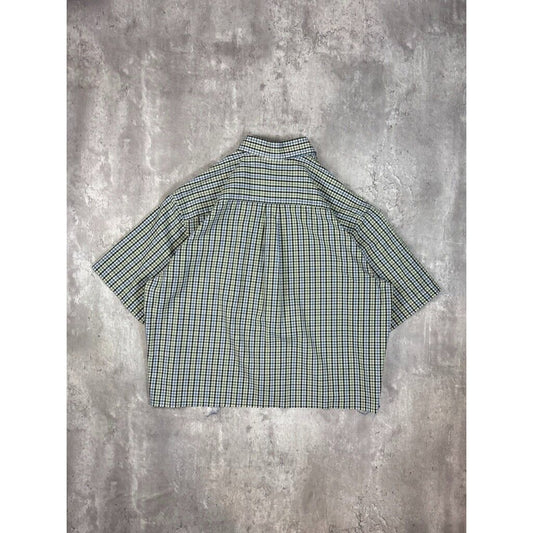Vintage Van Heusen Plaid Short Sleeve Cropped Button Up Shirt Size Large