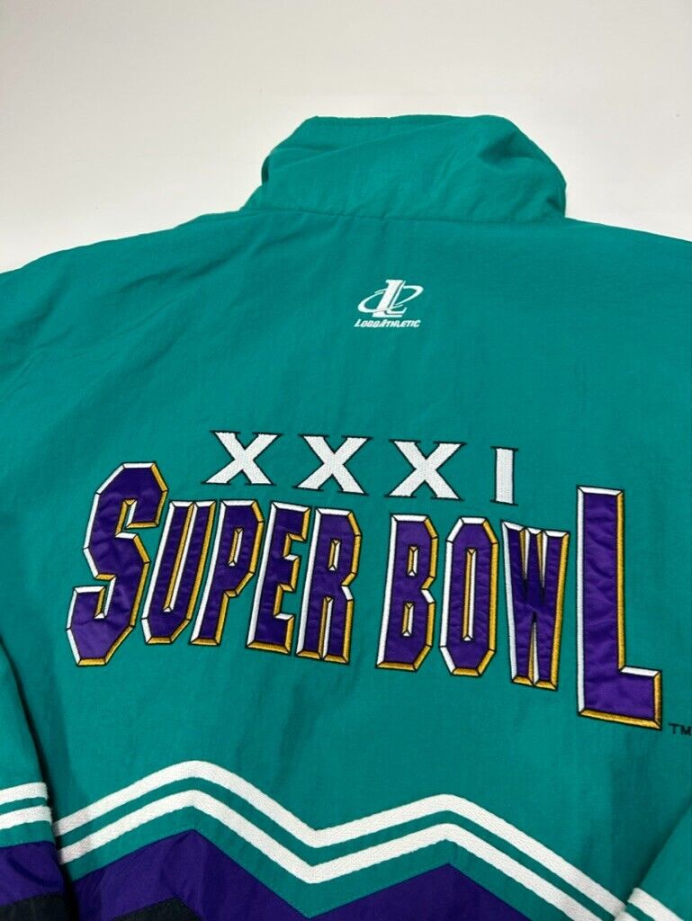 Vintage 1997 Super Bowl XXXI Full Zip Nylon Windbreaker Jacket Size XL
