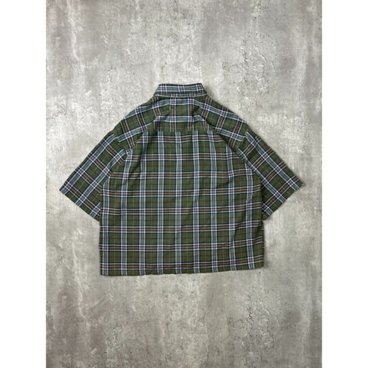 Vintage Truly Plaid Short Sleeve Reworked Cropped Button Up Shirt Size Small