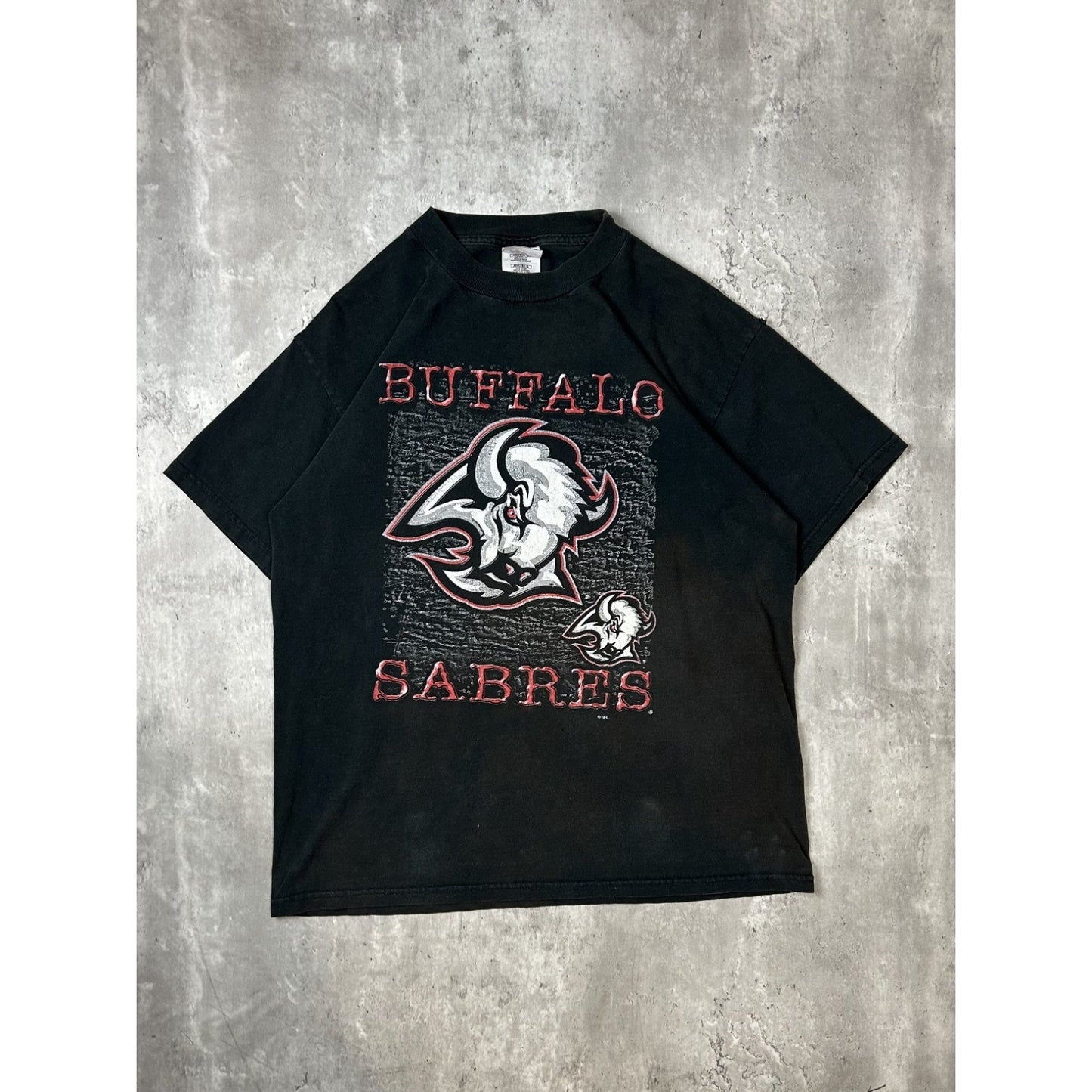 Vintage 90s Buffalo Sabres NHL Goat Head Graphic Hockey T-Shirt Size Large