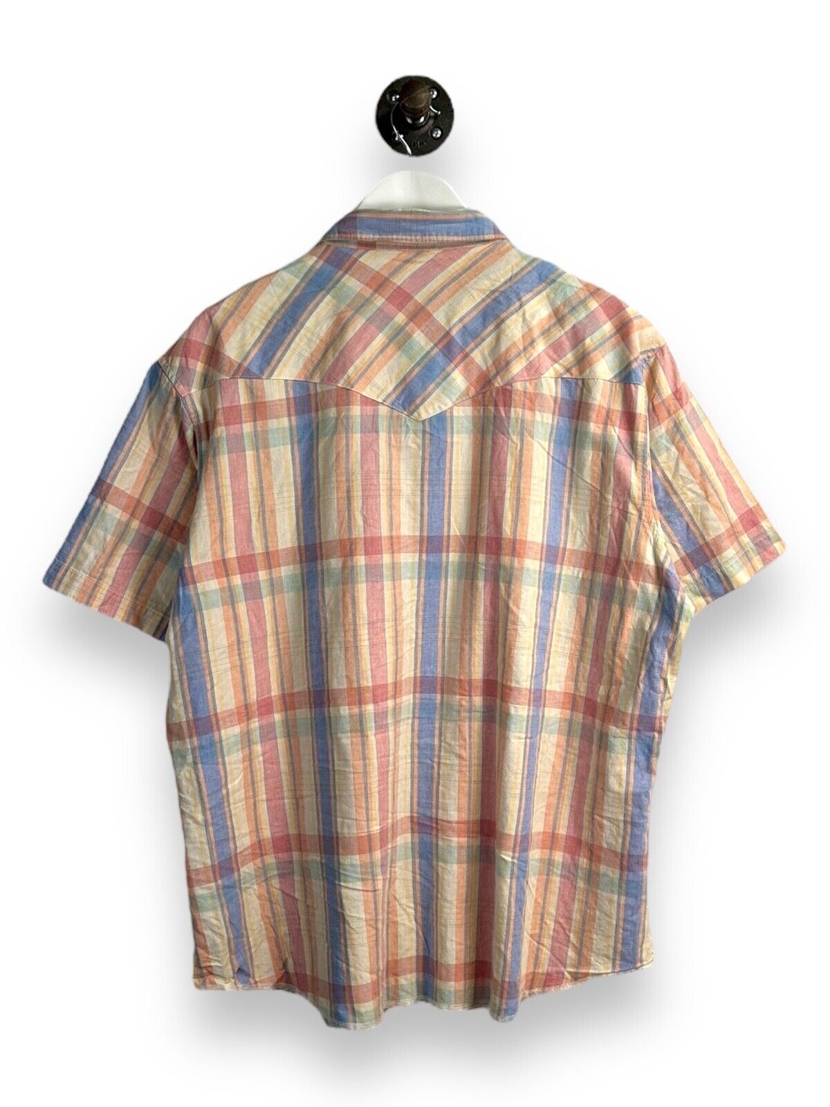 Vintage Wrangler Plaid Pearl Snap Short Sleeve Button Up Shirt Size XL