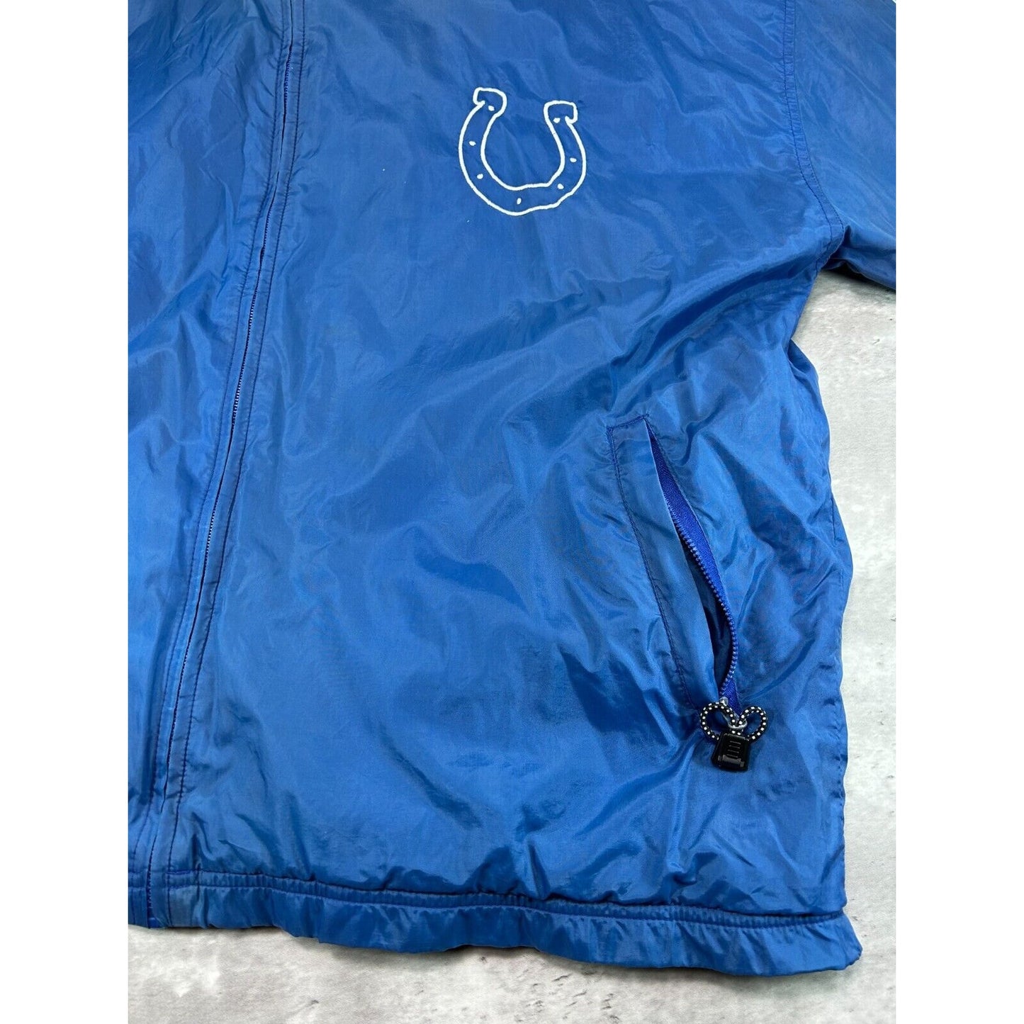 Vintage Indianapolis Colts NFL Fleece Lined Nylon Hooded Football Jacket Size XL