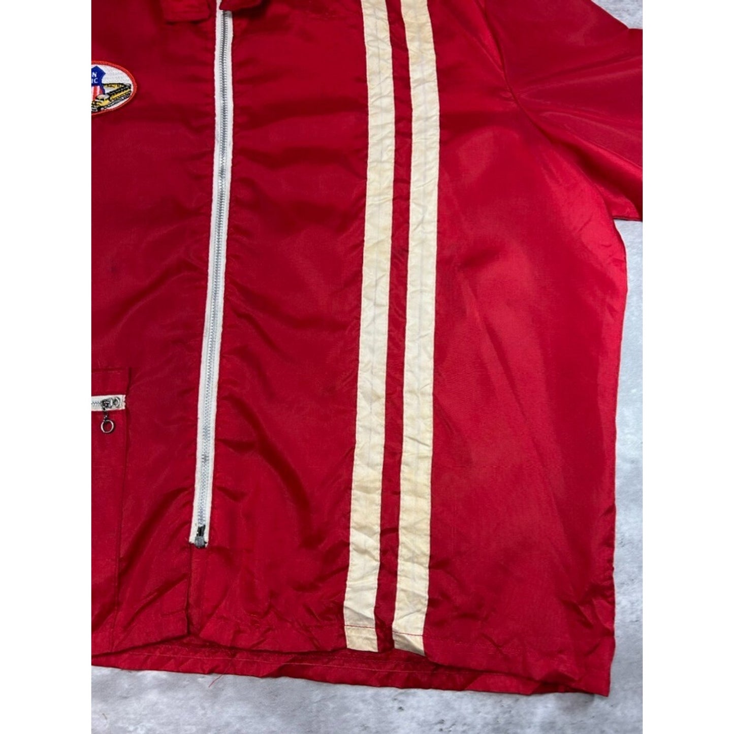 Vintage 1960s Union Pacific Railway Nylon Full Zip Work Jacket Size XL Red