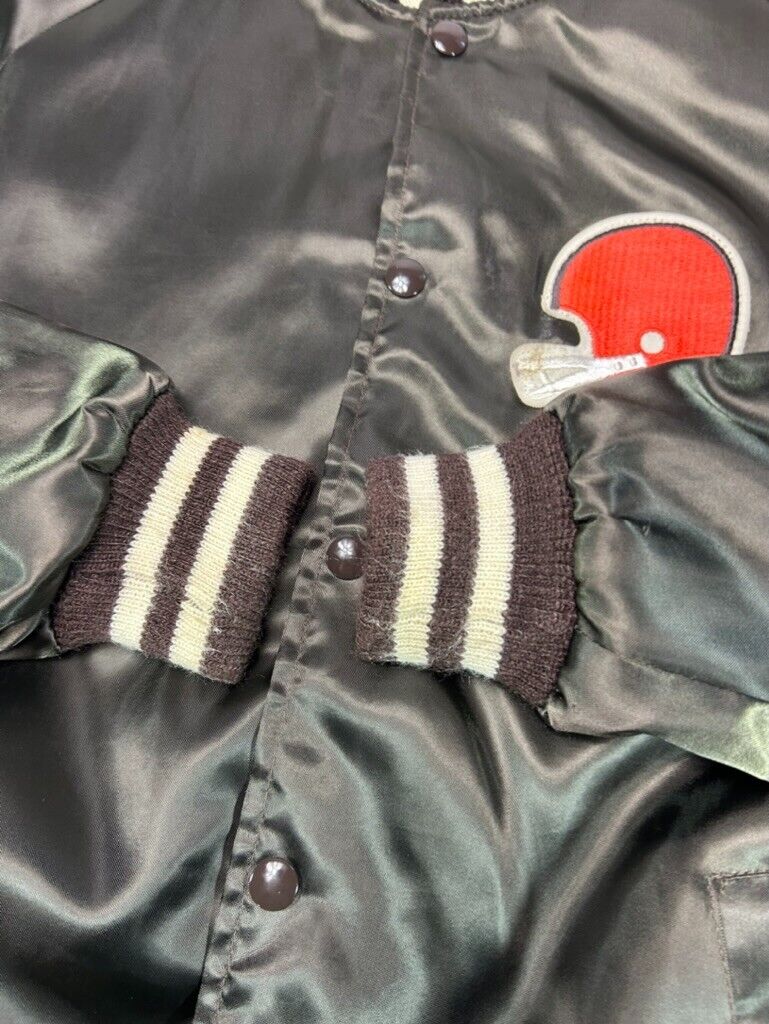 Vintage 80s Cleveland Browns NFL Satin Varsity Football Bomber Jacket Size Large