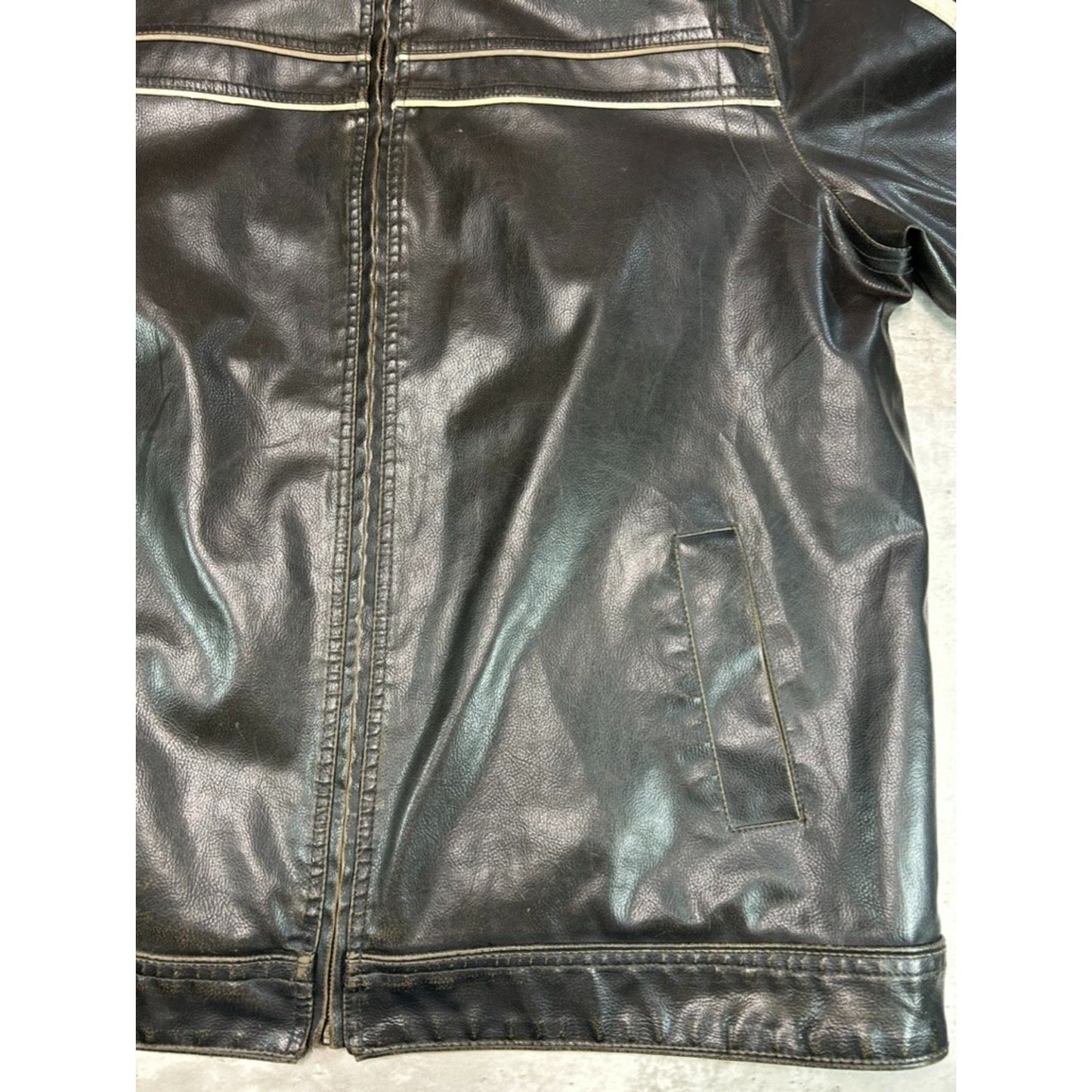 Vintage Arizona Jean Company Striped Cafe Racer Leather Jacket Size 2XLT
