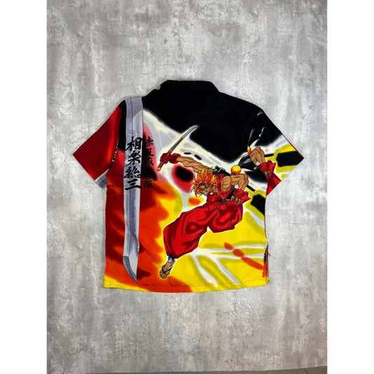 Vintage Y2K Anime All Over Print Short Sleeve Graphic Button Up Shirt Size Medium