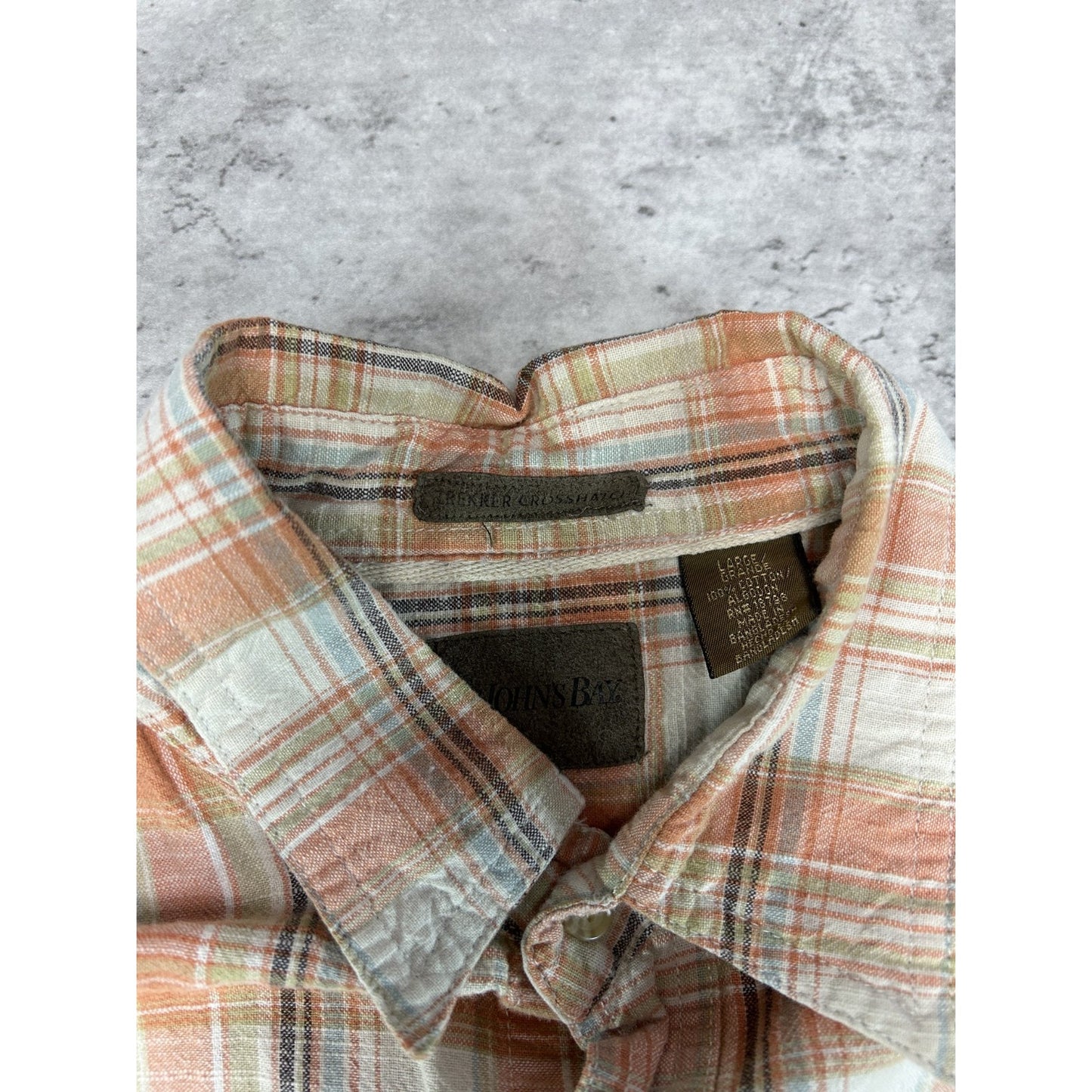 St Johns Bay Plaid Print Short Sleeve Reworked Cropped Button Up Shirt Sz Large