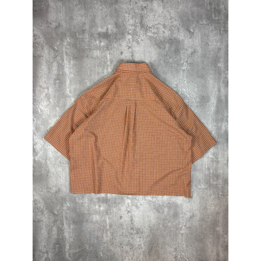 Vintage Van Heusen Plaid Short Sleeve Cropped Button Up Shirt Size Large