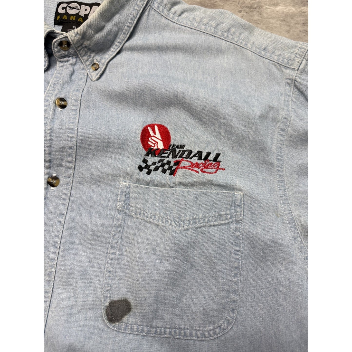 Vintage 2000 Team Kendall Racing Watkins Glen Button Up Shirt Size XL Blue