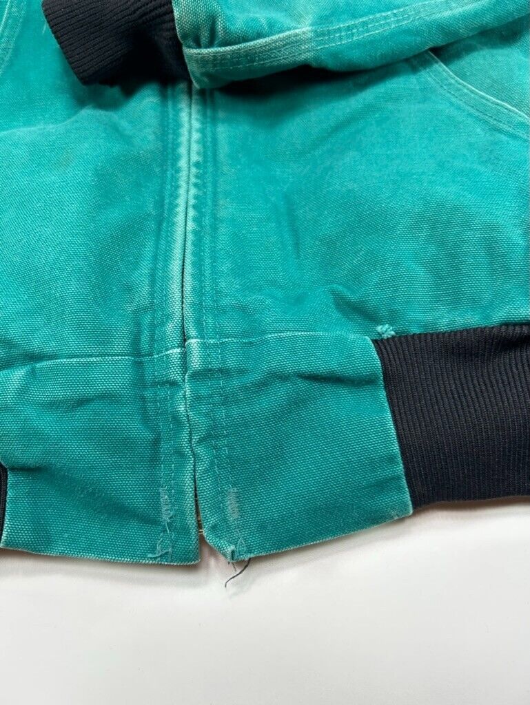 Vintage Carhartt Thermal Lined Canvas Work Wear Bomber Jacket Size XL JR132 Teal