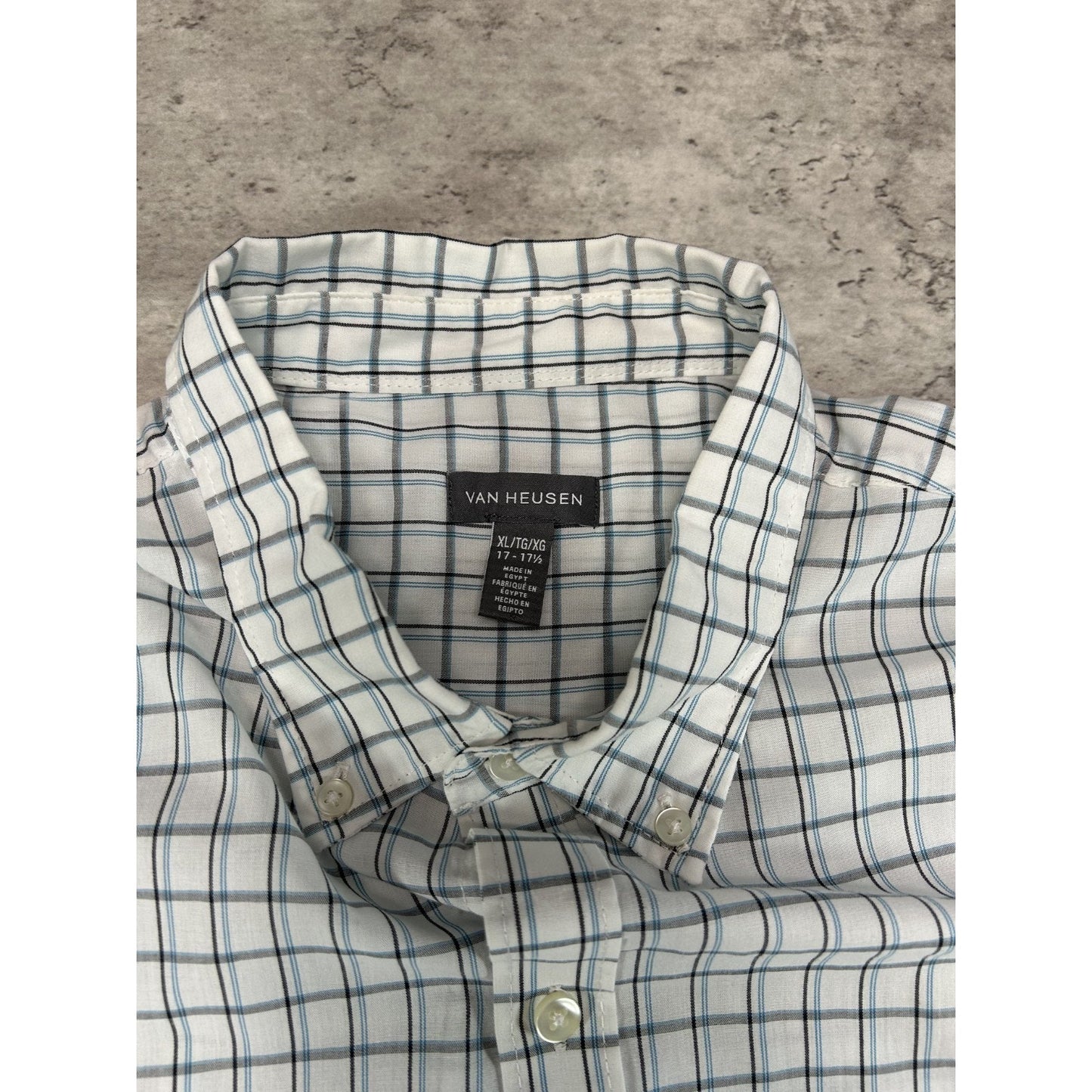 Van Heusen Plaid Print Short Sleeve Reworked Cropped Button Up Shirt Size XL