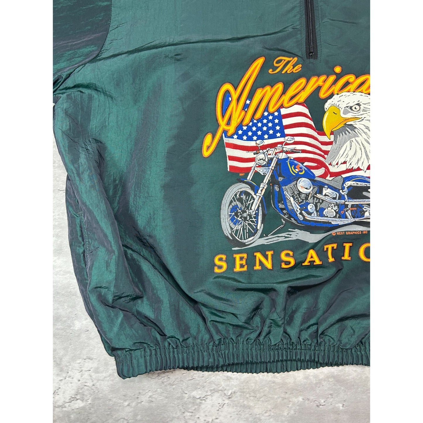 Vintage 90s Surf Style American Sensation Bald Eagle Biker Jacket Size XL