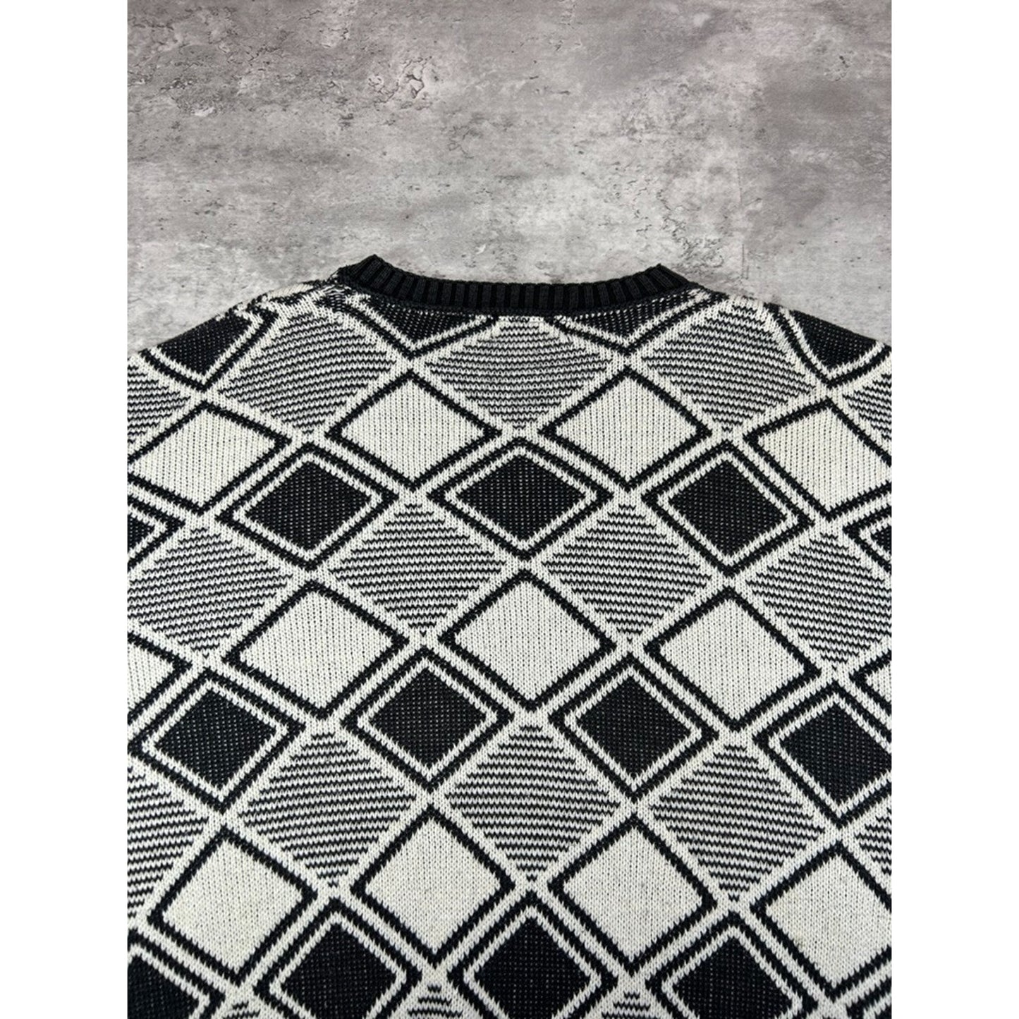 Vintage 90s Ron Chereskin Diamond Print Pullover Knit Sweater Size Large Gray