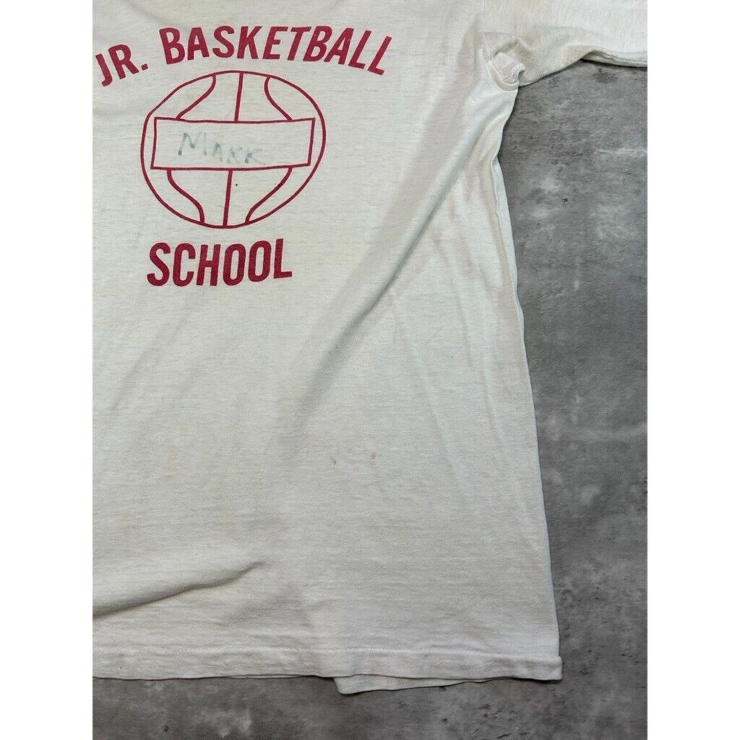 Vintage 1970 Jr Basketball School Graphic Spell Out Ringer T-Shirt Size Medium