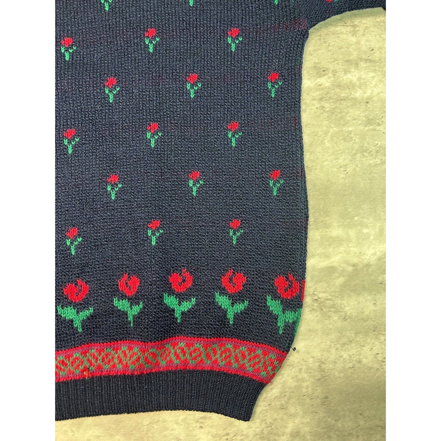 Vintage 80s St Michaels Flower Print Pullover Knit Sweater Size Large