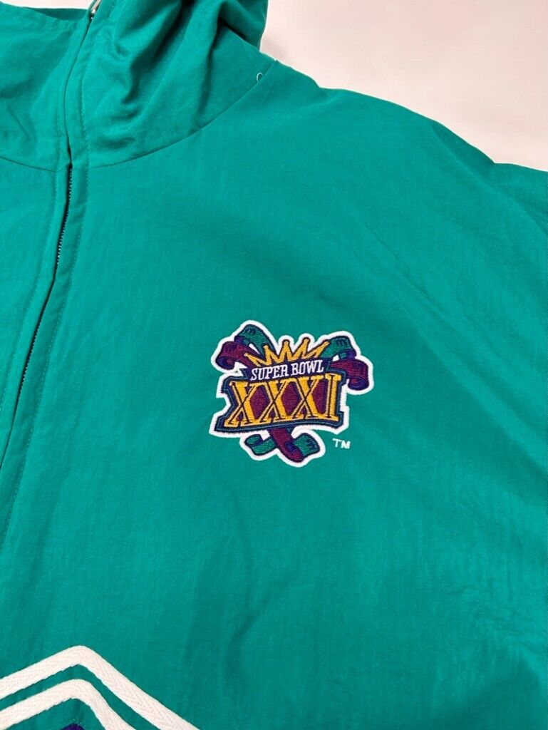 Vintage 1997 Super Bowl XXXI Full Zip Nylon Windbreaker Jacket Size XL