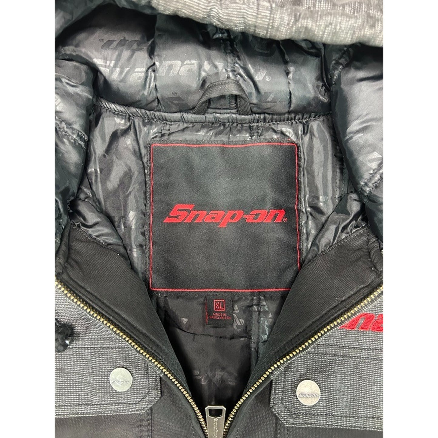 Vintage Snap On Insulated Canvas Full Zip Hooded Workwear Jacket Size XL