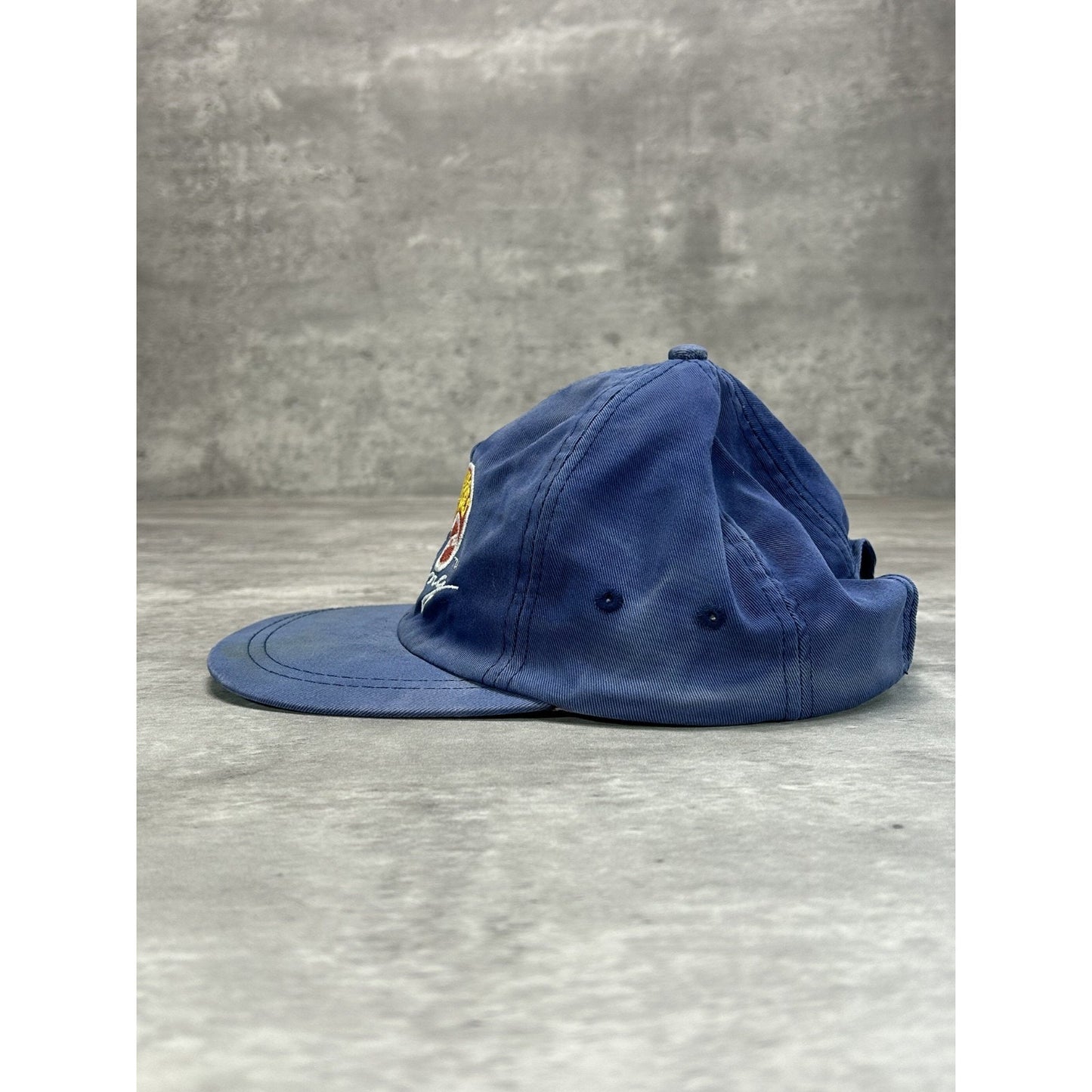 Vintage 90s Hot Wheels Racing Embroidered Spellout Logo Strapback Hat OSFA Blue