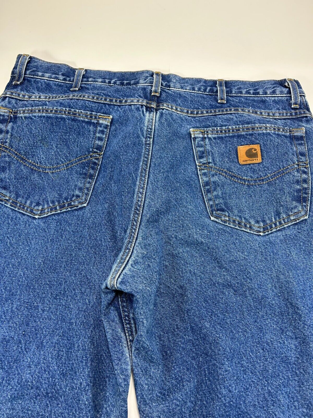 Vintage 90s Carhartt Plaid Lined Dark Wash Denim Workwear Pants Size 38W