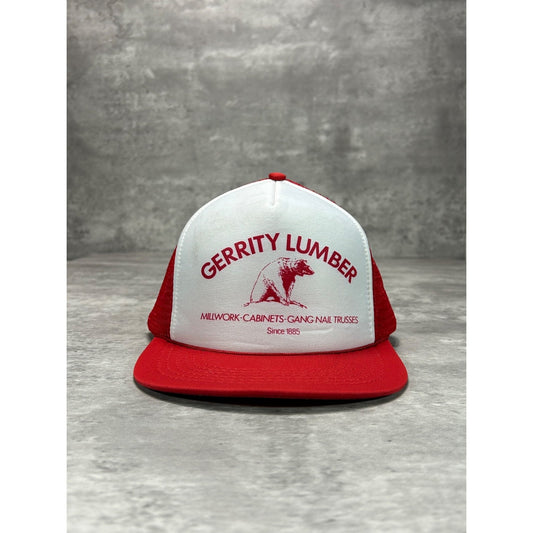 Vintage 80s/90s Gerrity Lumber Bear Graphic Spellout Trucker Snapback Hat OSFA