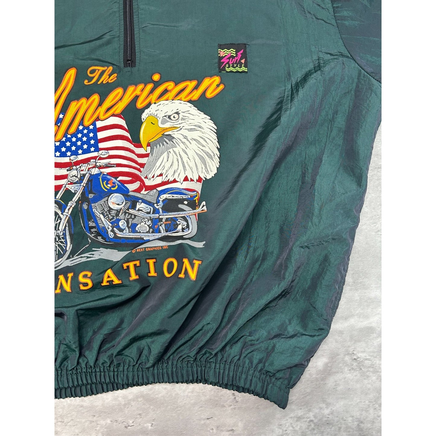 Vintage 90s Surf Style American Sensation Bald Eagle Biker Jacket Size XL
