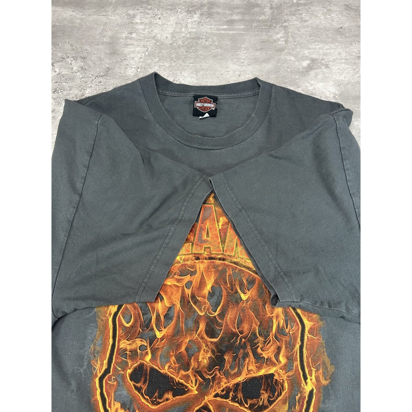 Harley Davidson Motorcycles Flaming Skull Spellout Graphic T-Shirt Size 2XL