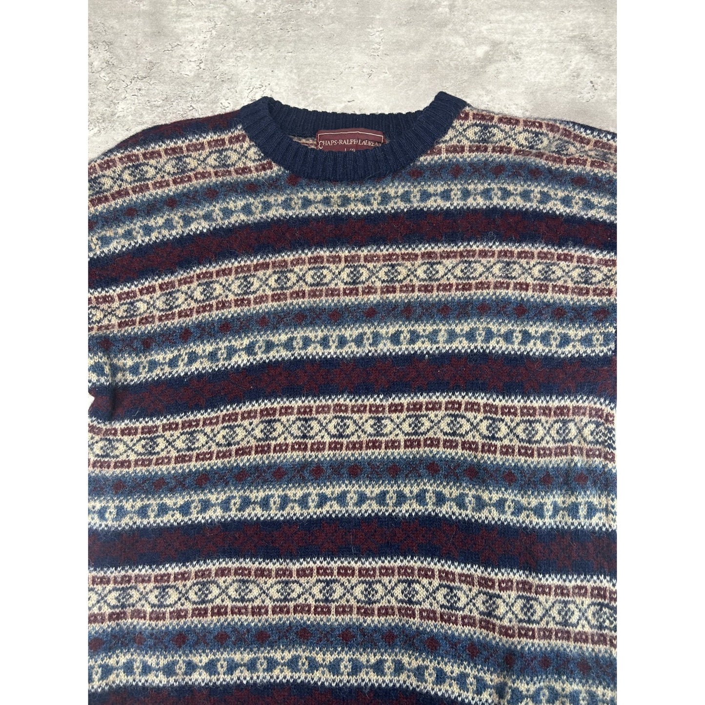 Vintage 80s/90s Chaps Ralph Lauren Geometric Striped Knit Sweater Size Large