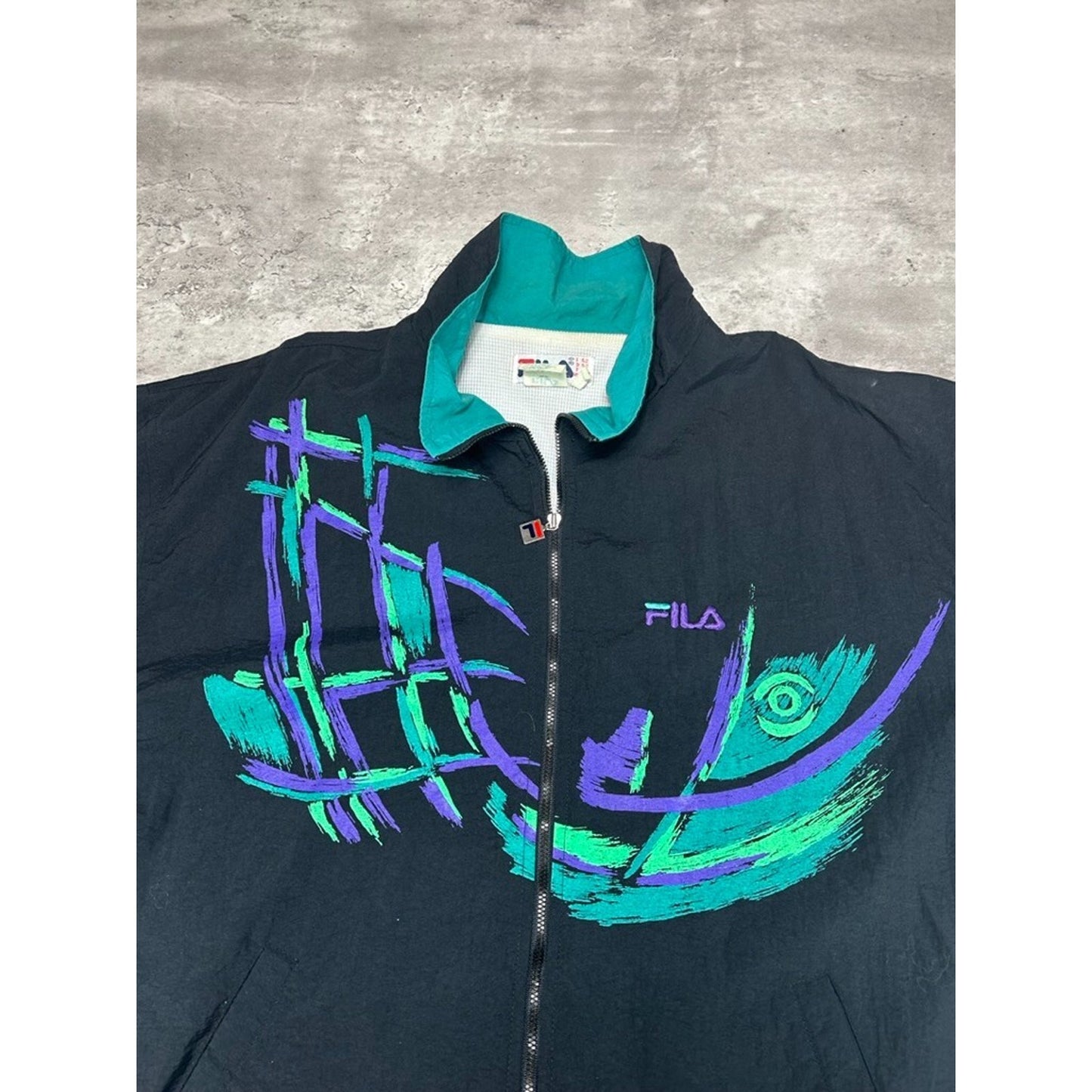 Vintage 80s/90s Fila Full Zip Nylon Windbreaker Jacket Size XL Black