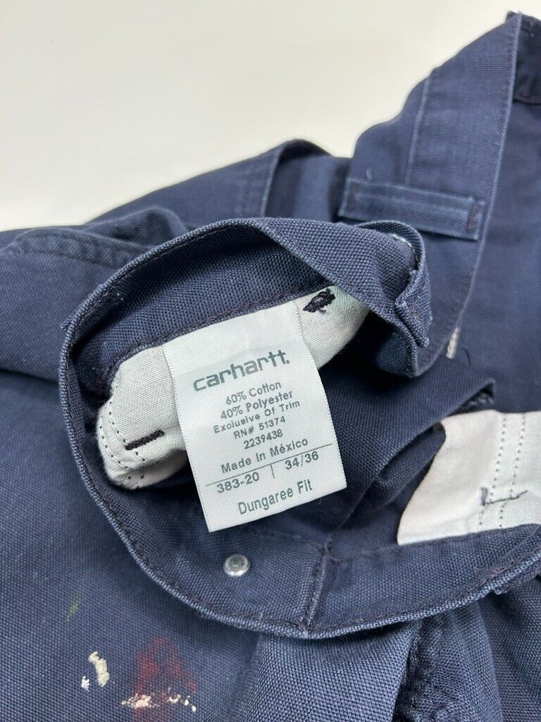 Vintage Carhartt Dungaree Fit Canvas Work Wear Carpenter Pants Size 35W Blue