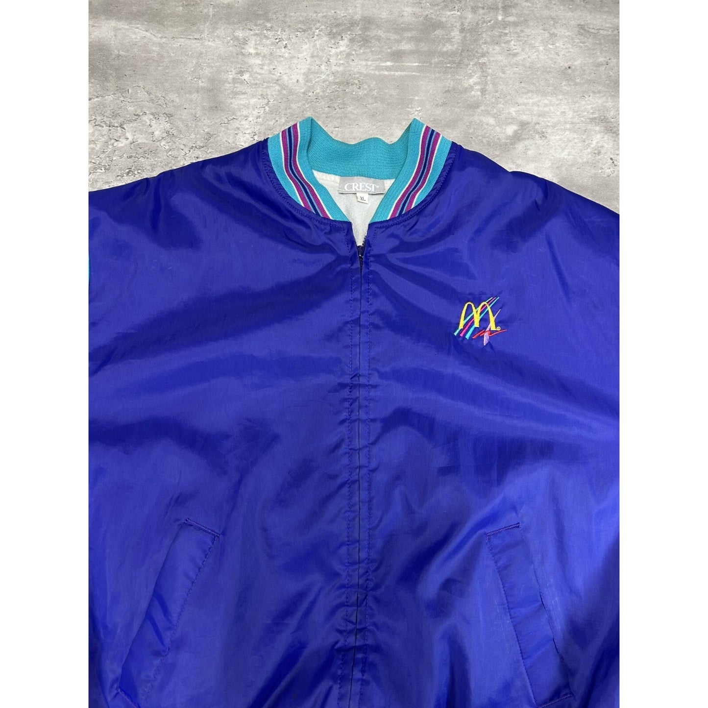 Vintage 1980s McDonalds Embroidered Logo Nylon Bomber Jacket Size XL