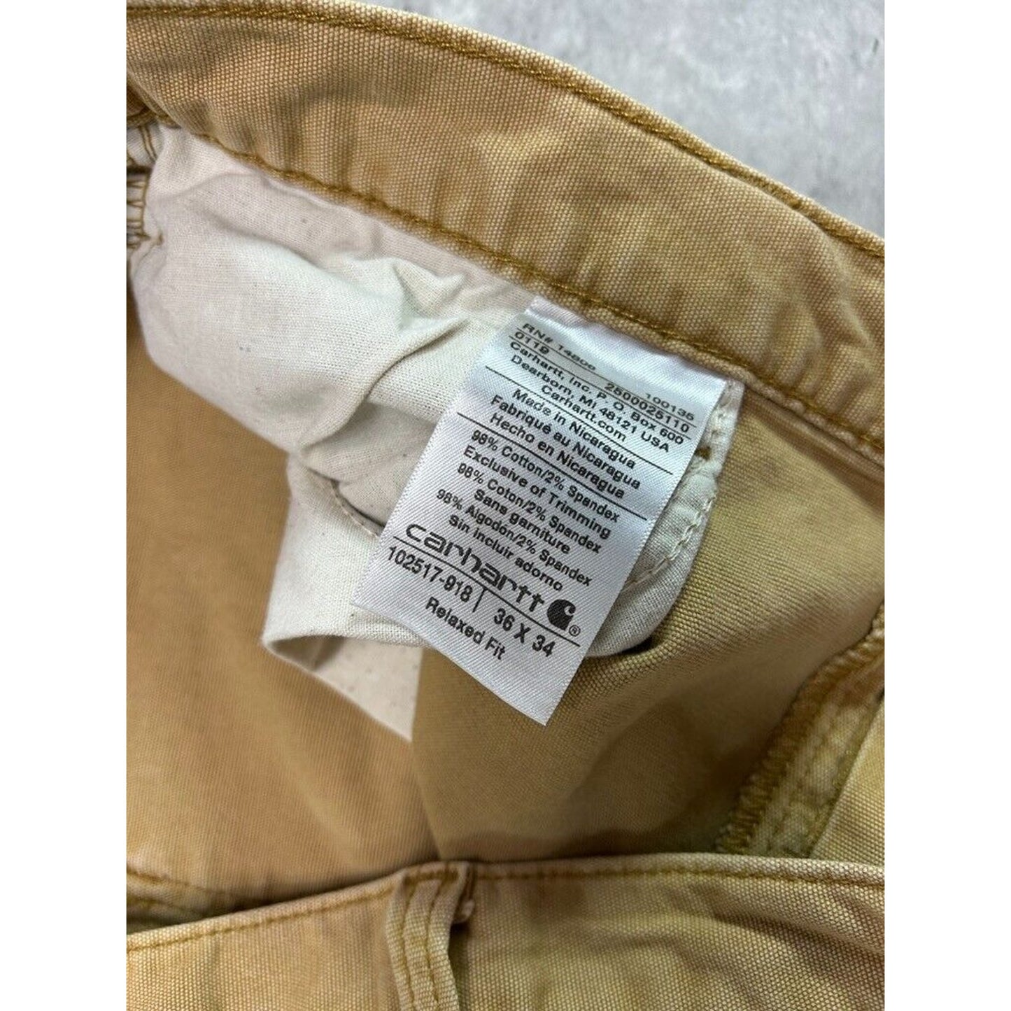 Carhartt Relaxed Canvas Work Wear Five Pocket Pants Size 36 Beige