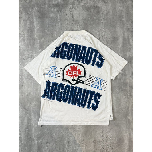 Vintage 90s Toronto Argonauts CFL All Over Print Football T-Shirt Size Large